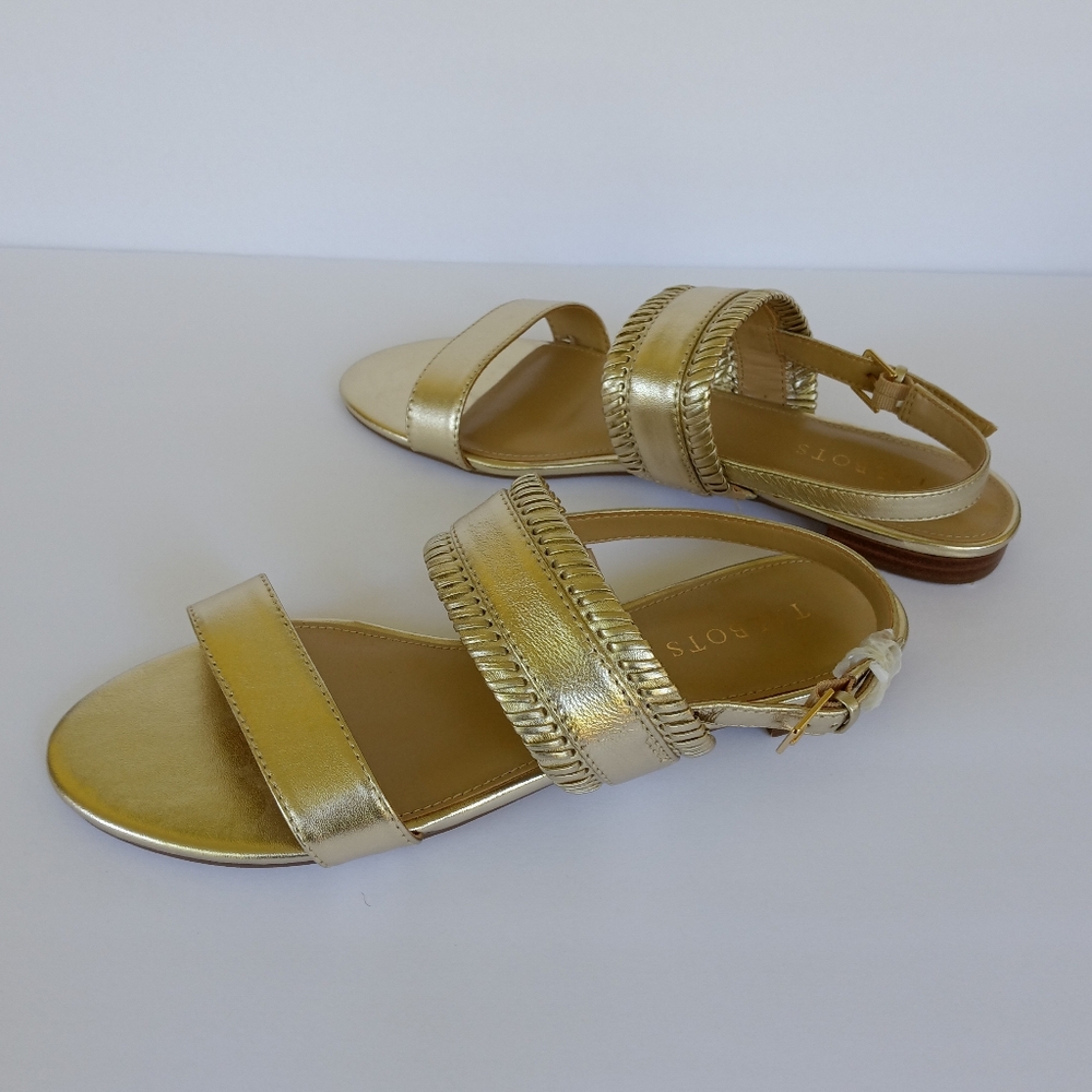 NEW TALBOTS Keri Whipstitch Metallic Nappa Leather Sandals Size 9